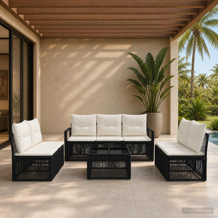 Havesofa Sæt 8 stk. Sort polyrattan