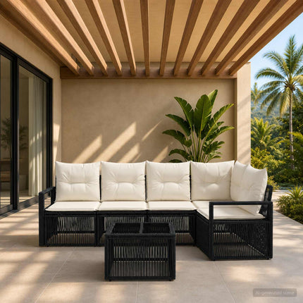 Havesofa Sæt 6 stk. Sort polyrattan