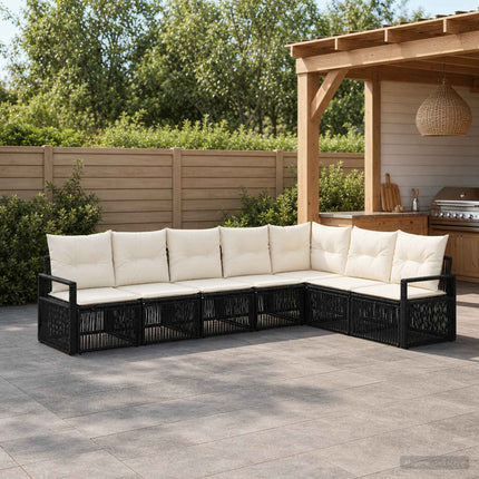 Havesofa Sæt 7 stk. Sort polyrattan