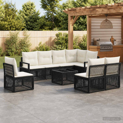 Havesofa Sæt 9 stk. Sort polyrattan
