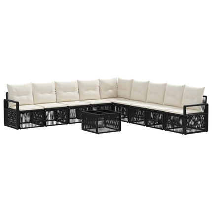 Havesofa Sæt 10 stk. Sort polyrattan