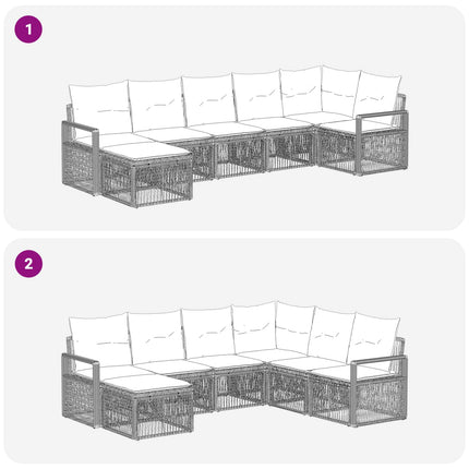 Havesofa Sæt 7 stk. Sort polyrattan