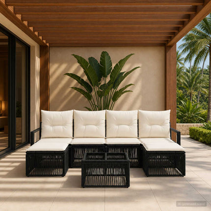 Havesofa Sæt 7 stk. Sort polyrattan