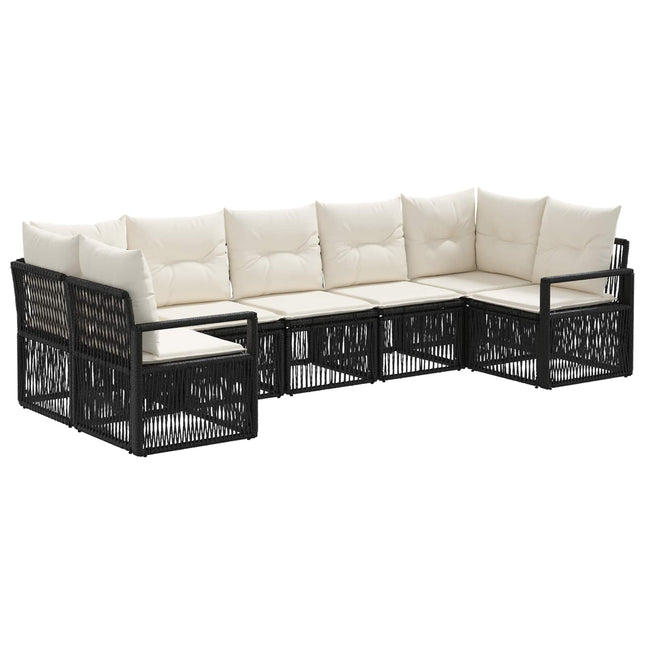 Havesofa Sæt 7 stk. 7-Antal sæder Sort polyrattan