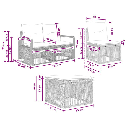 Havesofa Sæt 9 stk. Sort polyrattan