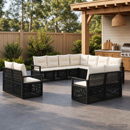 Havesofa Sæt 11 stk. Sort polyrattan