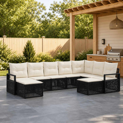 Havesofa Sæt 9 stk. Sort polyrattan