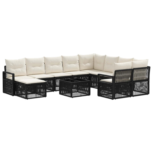 Havesofa Sæt 11 stk. Sort polyrattan