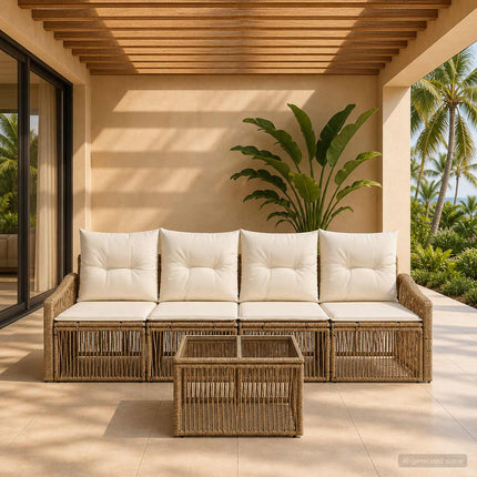 Havesofa Sæt 5 stk. Beige polyrattan