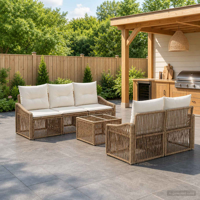 Havesofa Sæt 6 stk. Beige polyrattan