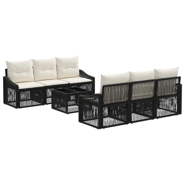 Havesofa Sæt 7 stk. Sort polyrattan