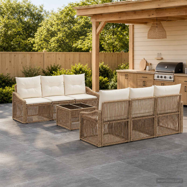 Havesofa Sæt 7 stk. Beige polyrattan