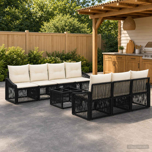 Havesofa Sæt 8 stk. Sort polyrattan