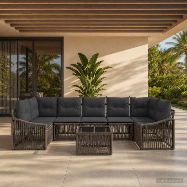 Havesofa Sæt 8 stk. Grå polyrattan