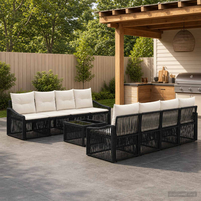 Havesofa Sæt 9 stk. Sort polyrattan