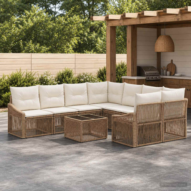 Havesofa Sæt 9 stk. Beige polyrattan