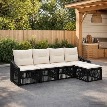 Havesofa Sæt 5 stk. Sort polyrattan
