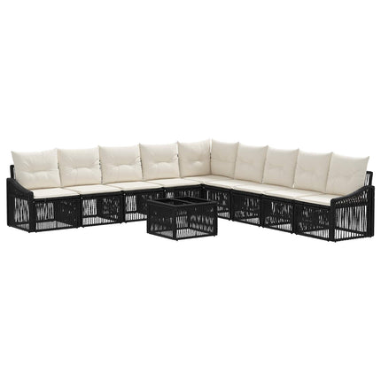 Havesofa Sæt 10 stk. Sort polyrattan