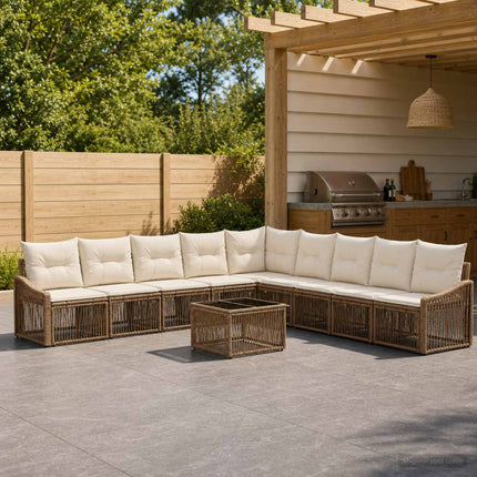 Havesofa Sæt 10 stk. Beige polyrattan
