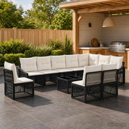 Havesofa Sæt 11 stk. Sort polyrattan