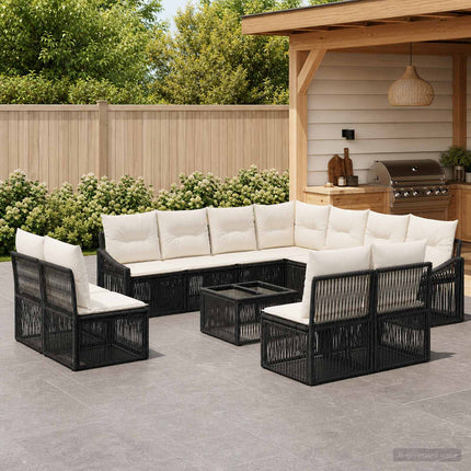 Havesofa Sæt 12 stk. Sort polyrattan