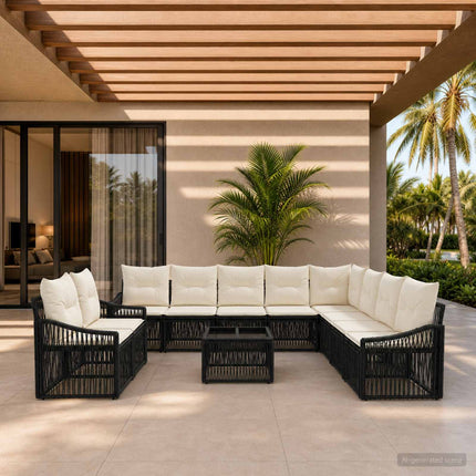 Havesofa Sæt 11 stk. Sort polyrattan