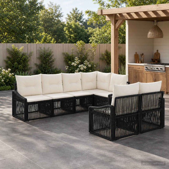 Havesofa Sæt 7 stk. 7-Antal sæder Sort polyrattan