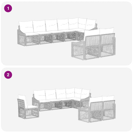 Havesofa Sæt 8 stk. Sort polyrattan