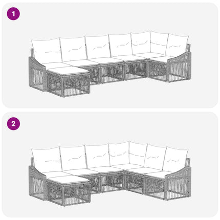 Havesofa Sæt 7 stk. Sort polyrattan