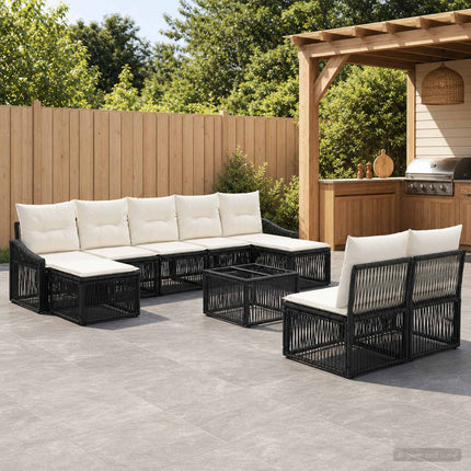 Havesofa Sæt 10 stk. Sort polyrattan