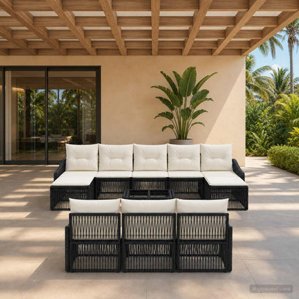 Havesofa Sæt 11 stk. Sort polyrattan