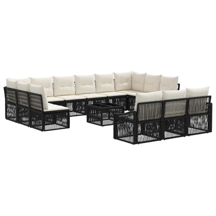 Havesofa Sæt 14 stk. Sort polyrattan
