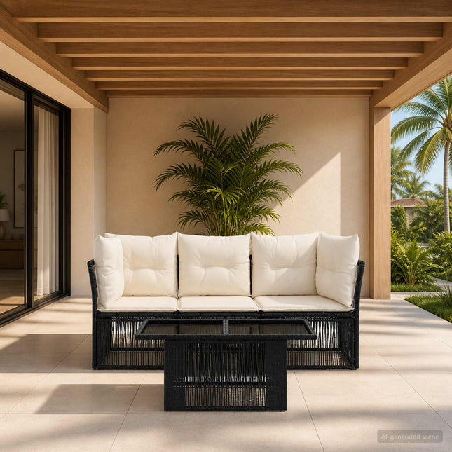 Havesofa Sæt 4 stk. Sort polyrattan