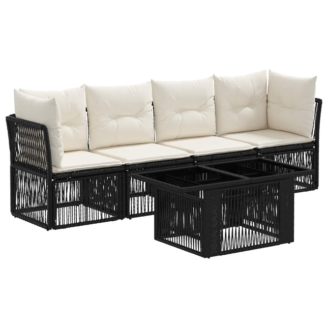 Havesofa Sæt 5 stk. Sort polyrattan
