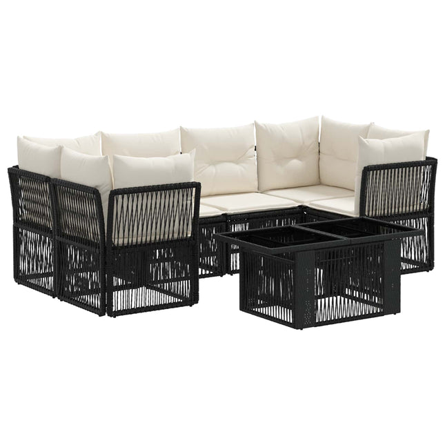 Havesofa Sæt 7 stk. Sort polyrattan