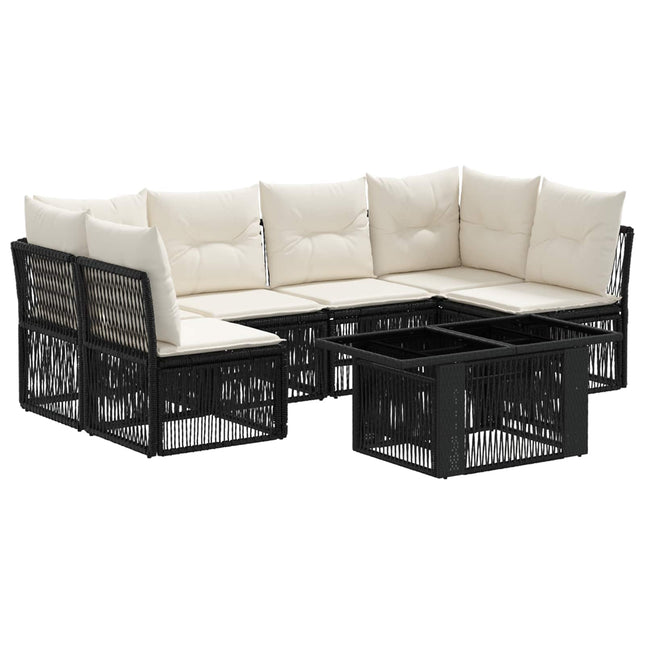 Havesofa Sæt 7 stk. Sort polyrattan