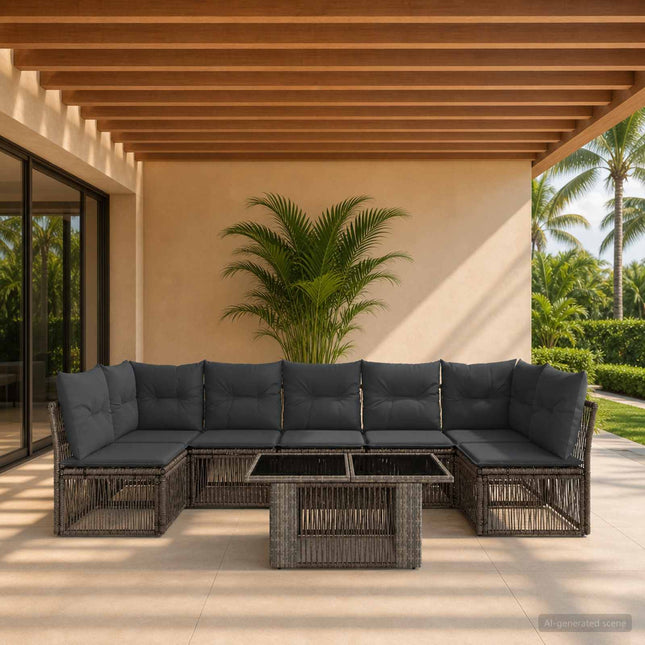 Havesofa Sæt 7 stk. Grå polyrattan