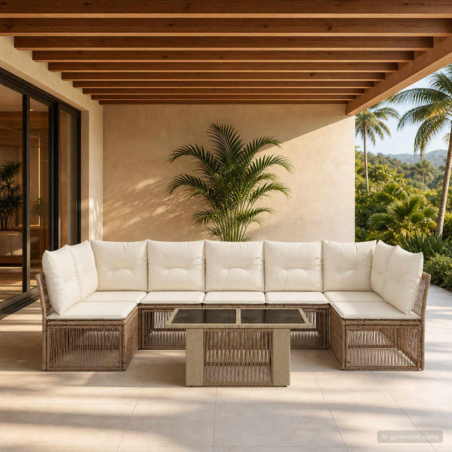 Havesofa Sæt 7 stk. Beige polyrattan