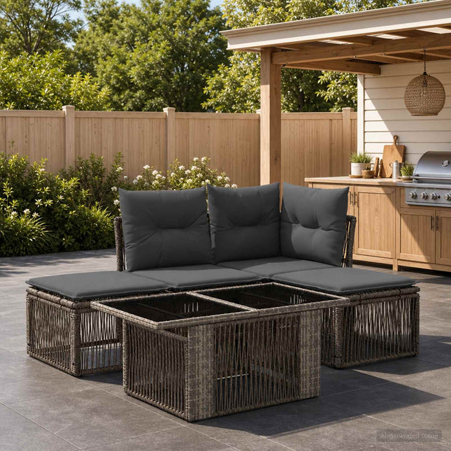 Havesofa Sæt 5 stk. Grå polyrattan