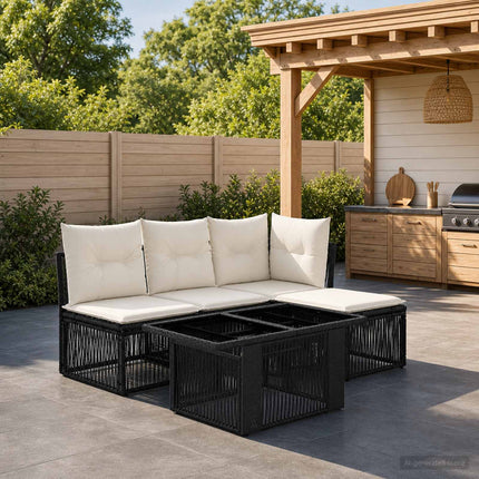 Havesofa Sæt 5 stk. Sort polyrattan