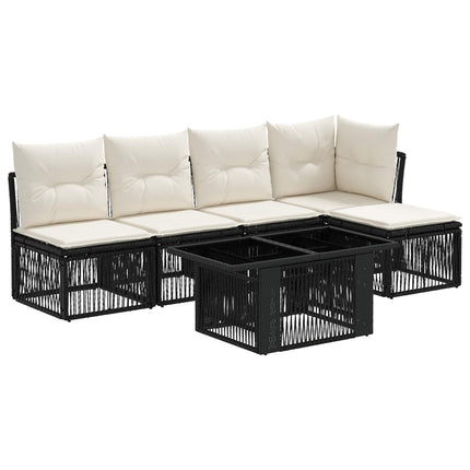 Havesofa Sæt 6 stk. Sort polyrattan