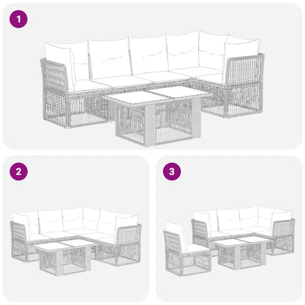 Havesofa Sæt 6 stk. Grå polyrattan