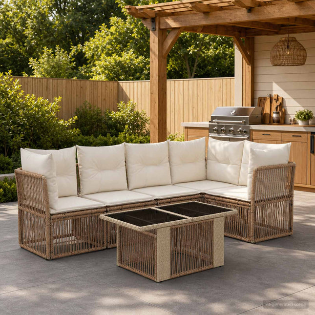 Havesofa Sæt 6 stk. Beige polyrattan