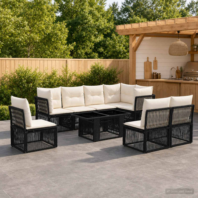 Havesofa Sæt 9 stk. Sort polyrattan