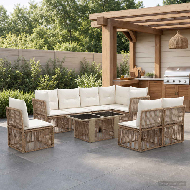 Havesofa Sæt 9 stk. Beige polyrattan