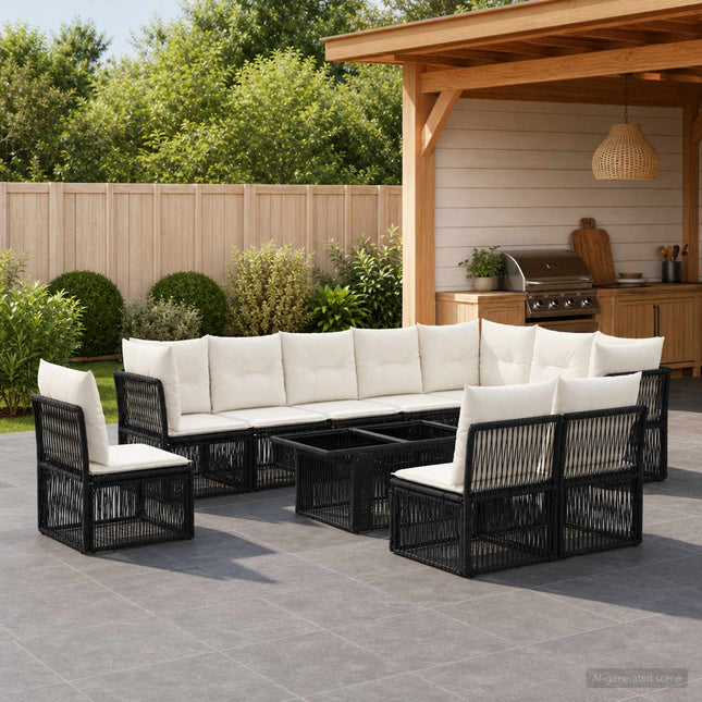 Havesofa Sæt 11 stk. Sort polyrattan