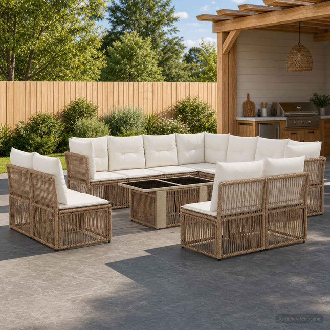 Havesofa Sæt 12 stk. Beige polyrattan