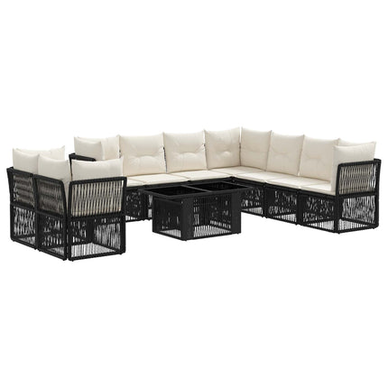 Havesofa Sæt 10 stk. Sort polyrattan