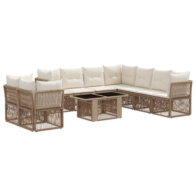 Havesofa Sæt 10 stk. Beige polyrattan