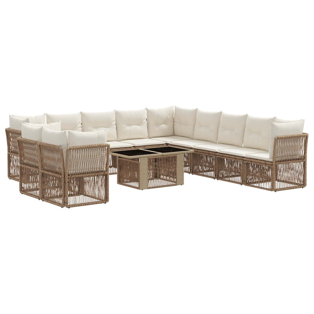 Havesofa Sæt 12 stk. Beige polyrattan